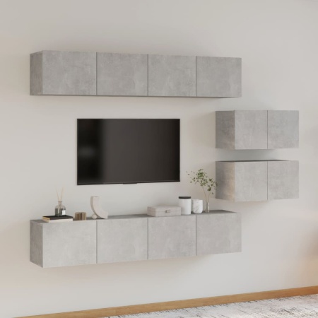 Set dulap TV, 6 piese, gri beton, lemn prelucrat