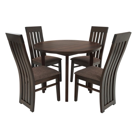 Set masa fixa 100 cm cu 4 scaune tapitate, mb-12 poli3 si s-104 sb, nuc, lemn masiv, stofa