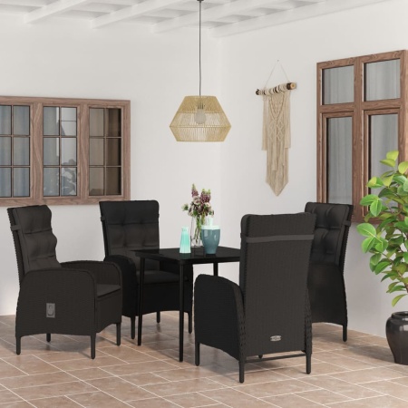 Set masă pentru grădină, 5 piese, cu perne, negru
