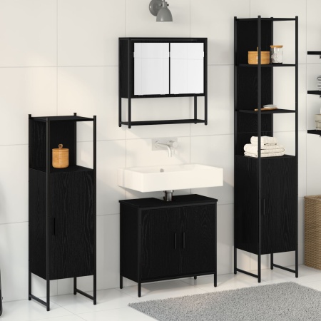 Set Mobilier Baie 4 Piese Stejar Negru Lemn Ingineresc