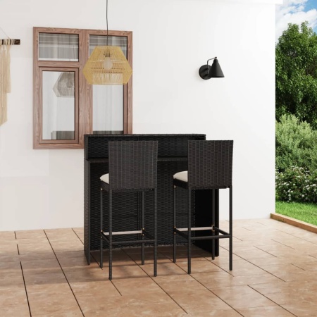 Set mobilier bar de grădină cu perne, 3 piese, negru - Img 1