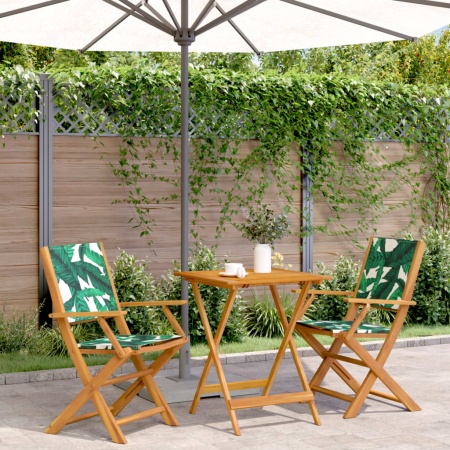 Set mobilier bistro, 3 piese, textil model frunze/lemn masiv