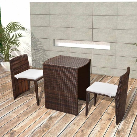 Set mobilier bistro cu perne, 3 piese, maro, poliratan - Img 1