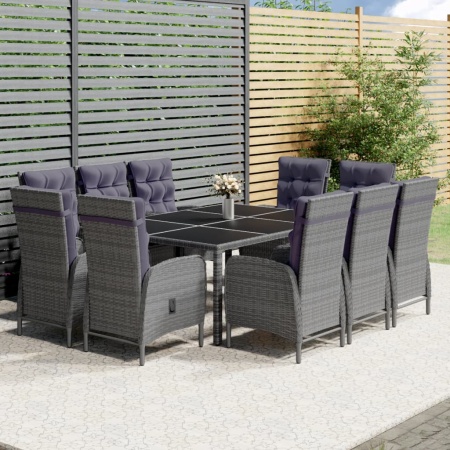 Set mobilier de grădină, 11 piese, gri, poliratan