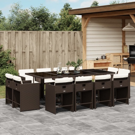 Set mobilier de grădină, 13 piese, maro, cu perne, poliratan