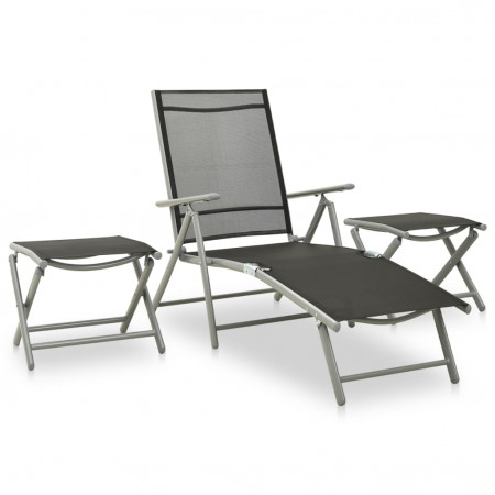Set mobilier de grădină, 3 piese, argintiu textilenă & aluminiu