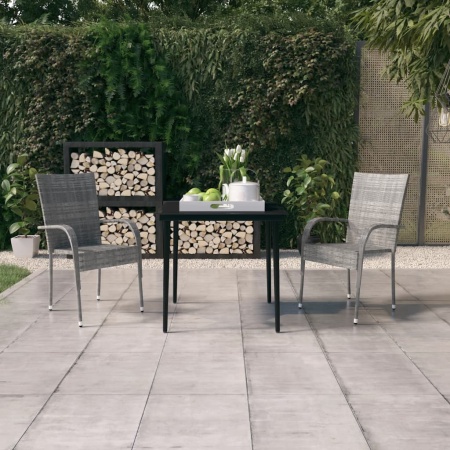 Set mobilier de grădină, 3 piese, gri și negru