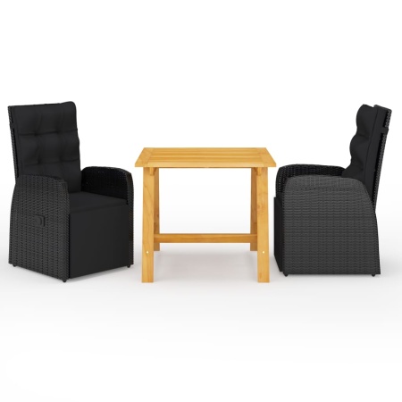 Set mobilier de grădină, 3 piese, negru