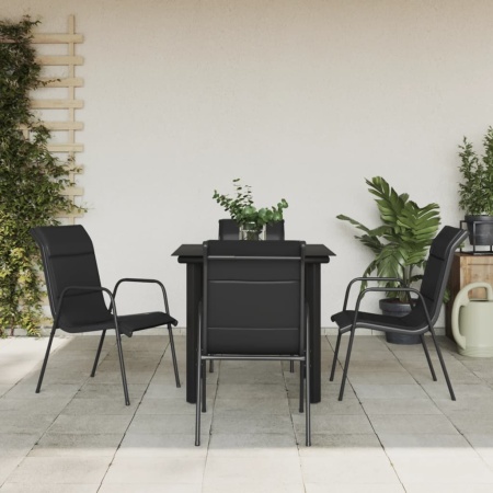 Set mobilier de grădină, 5 piese, negru, oțel și textilenă