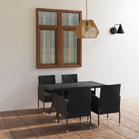 Set mobilier de grădină, 5 piese, negru, poliratan