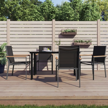 Set mobilier de grădină, 5 piese, negru, textilenă și oțel