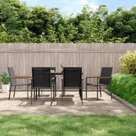 Set mobilier de grădină, 7 piese, negru, textilenă și oțel