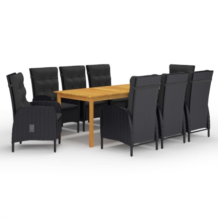Set mobilier de grădină, 9 piese, negru