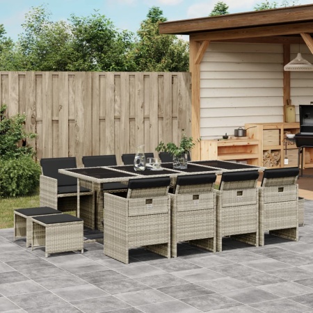 Set mobilier de grădină cu perne 13 piese gri deschis poliratan