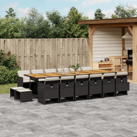 Set mobilier de grădină cu perne, 17 piese, negru, poliratan