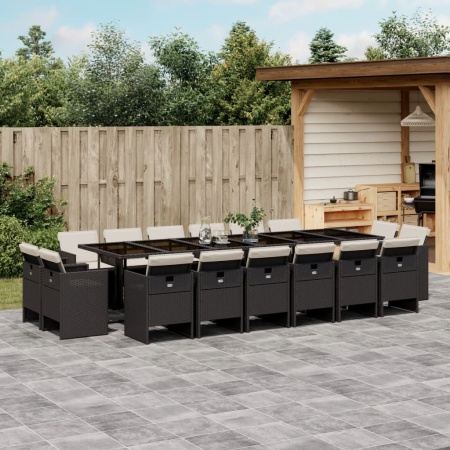 Set mobilier de grădină cu perne, 17 piese, negru, poliratan