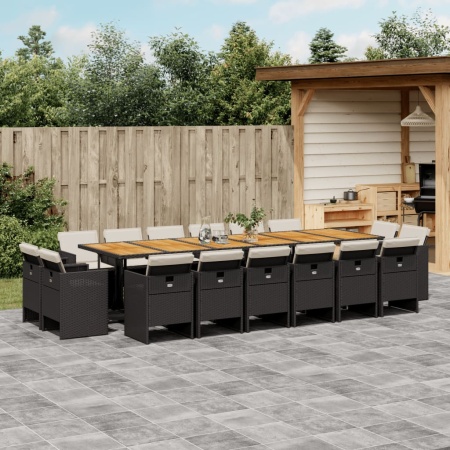 Set mobilier de grădină cu perne, 17 piese, negru, poliratan