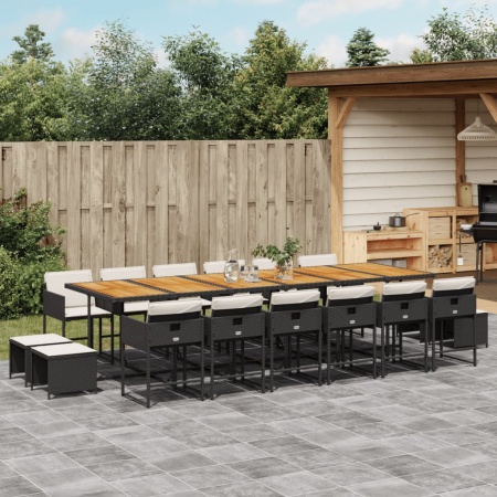 Set mobilier de grădină cu perne, 17 piese, negru, poliratan