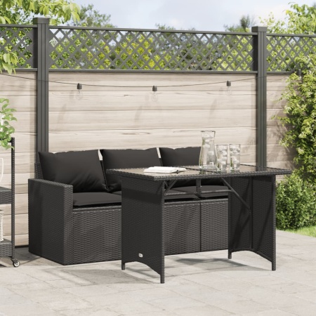 Set mobilier de grădină cu perne, 2 piese, negru, poliratan