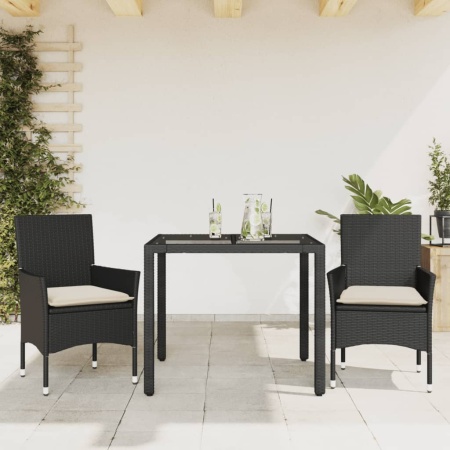 Set mobilier de grădină cu perne 3 piese negru poliratan&sticlă