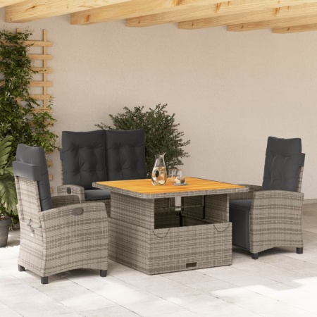 Set mobilier de grădină cu perne, 4 piese, gri, poliratan