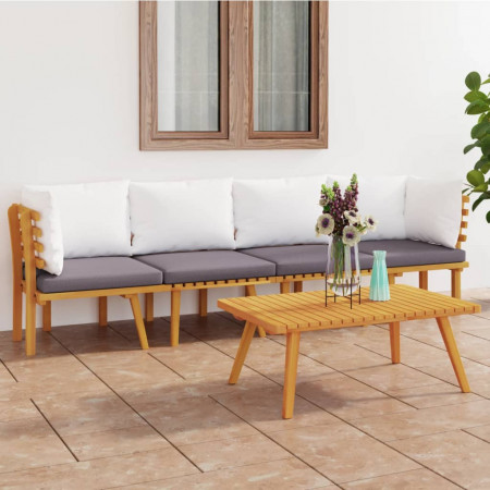 Set mobilier de grădină cu perne, 4 piese, lemn masiv de acacia