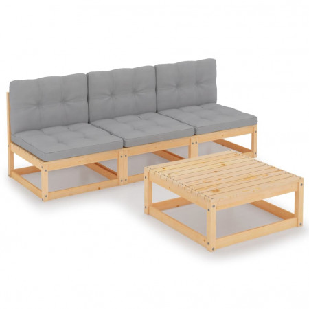 Set mobilier de grădină cu perne, 4 piese, lemn masiv de pin