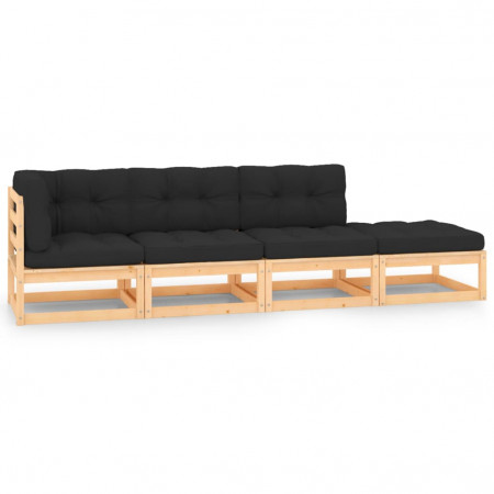 Set mobilier de grădină cu perne, 4 piese, lemn masiv de pin