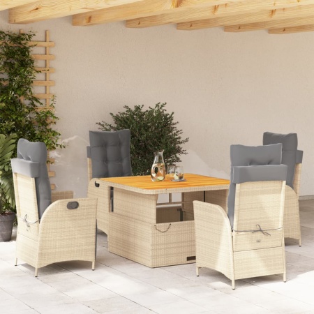 Set mobilier de grădină cu perne, 5 piese, bej, poliratan - Img 1