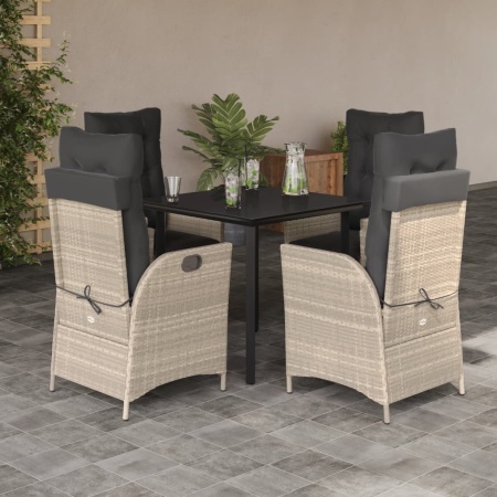 Set mobilier de grădină cu perne, 5 piese gri deschis poliratan