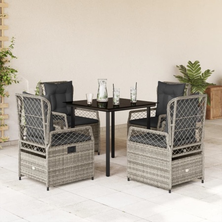 Set mobilier de grădină cu perne, 5 piese, gri, poliratan