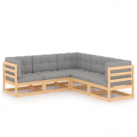 Set mobilier de grădină cu perne, 5 piese, lemn masiv de pin