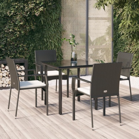 Set mobilier de grădină cu perne, 5 piese, negru, poliratan
