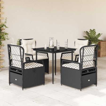 Set mobilier de grădină cu perne, 5 piese, negru, poliratan