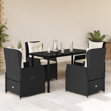 Set mobilier de grădină cu perne, 5 piese, negru, poliratan