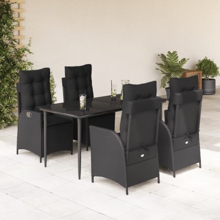 Set mobilier de grădină cu perne, 5 piese, negru, poliratan