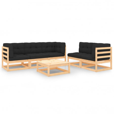 Set mobilier de grădină cu perne, 6 piese, lemn masiv pin