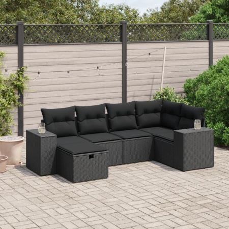 Set mobilier de grădină cu perne, 6 piese, negru, poliratan