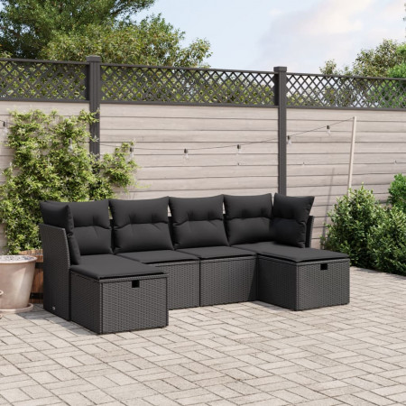 Set mobilier de grădină cu perne, 6 piese, negru, poliratan