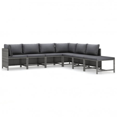 Set mobilier de grădină cu perne, 7 piese, gri, poliratan