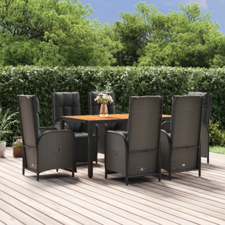 Set mobilier de grădină cu perne, 7 piese, negru, poliratan