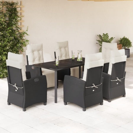 Set mobilier de grădină cu perne, 7 piese, negru, poliratan - Img 1