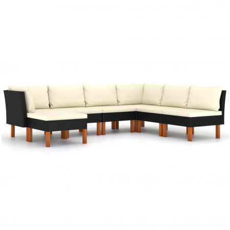 Set mobilier de grădină cu perne, 7 piese, negru, poliratan