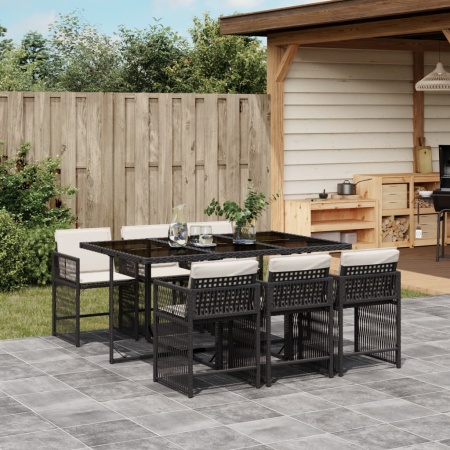 Set mobilier de grădină cu perne, 7 piese, negru, poliratan