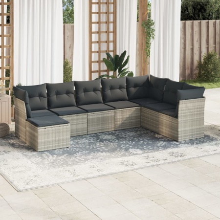 Set mobilier de grădină cu perne, 8 piese gri deschis poliratan