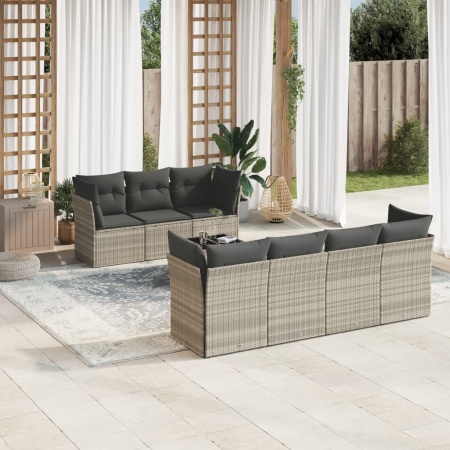 Set mobilier de grădină cu perne, 8 piese gri deschis poliratan