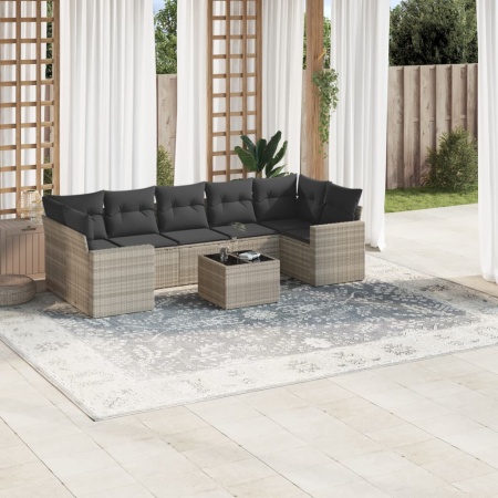 Set mobilier de grădină cu perne, 8 piese gri deschis poliratan