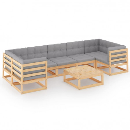 Set mobilier de grădină cu perne, 8 piese, lemn masiv de pin