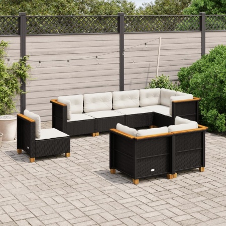 Set mobilier de grădină cu perne, 8 piese, negru, poliratan