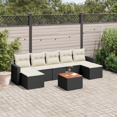 Set mobilier de grădină cu perne, 8 piese, negru, poliratan
